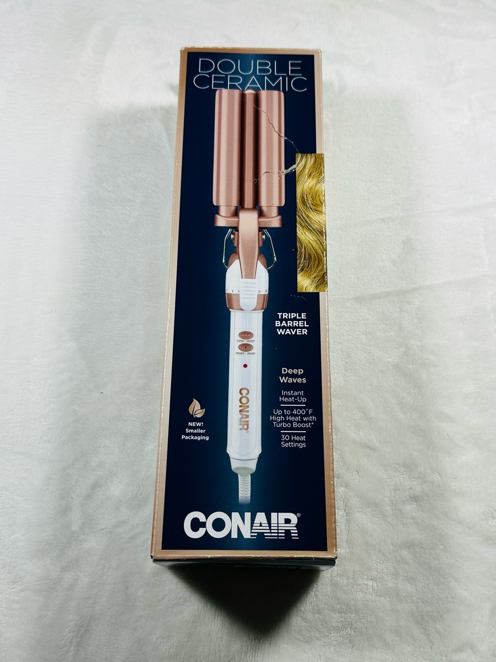 Conair Triple Barrel Waver Double Ceramic in Rose Gold/White Deep Curls